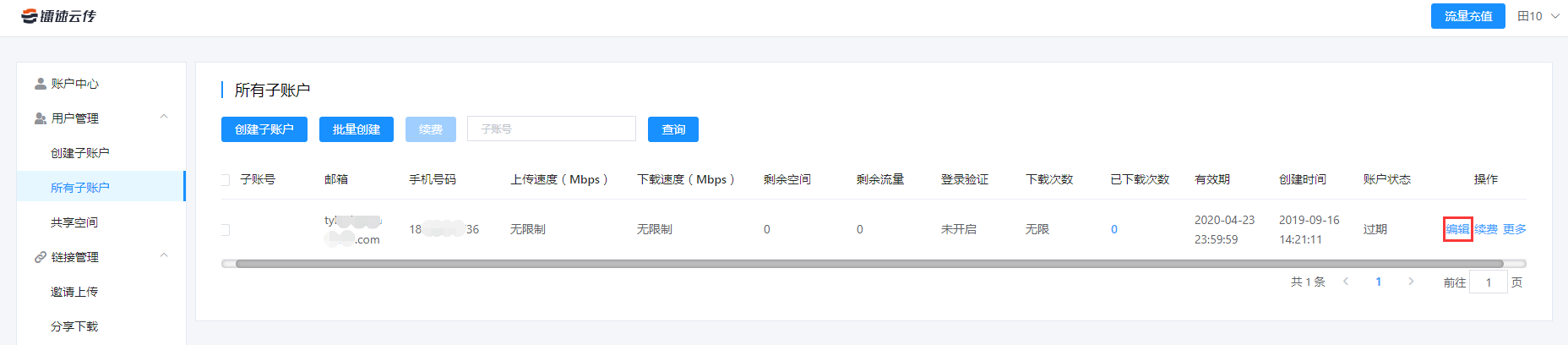 在【用户管理】，【所有子账户】中找到子账户A，点击【编辑】，勾选【允许使用管理员按量计费流量】即可！